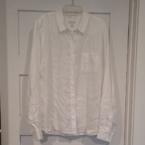 Garnet Hill White Linen Button-Down Shirt